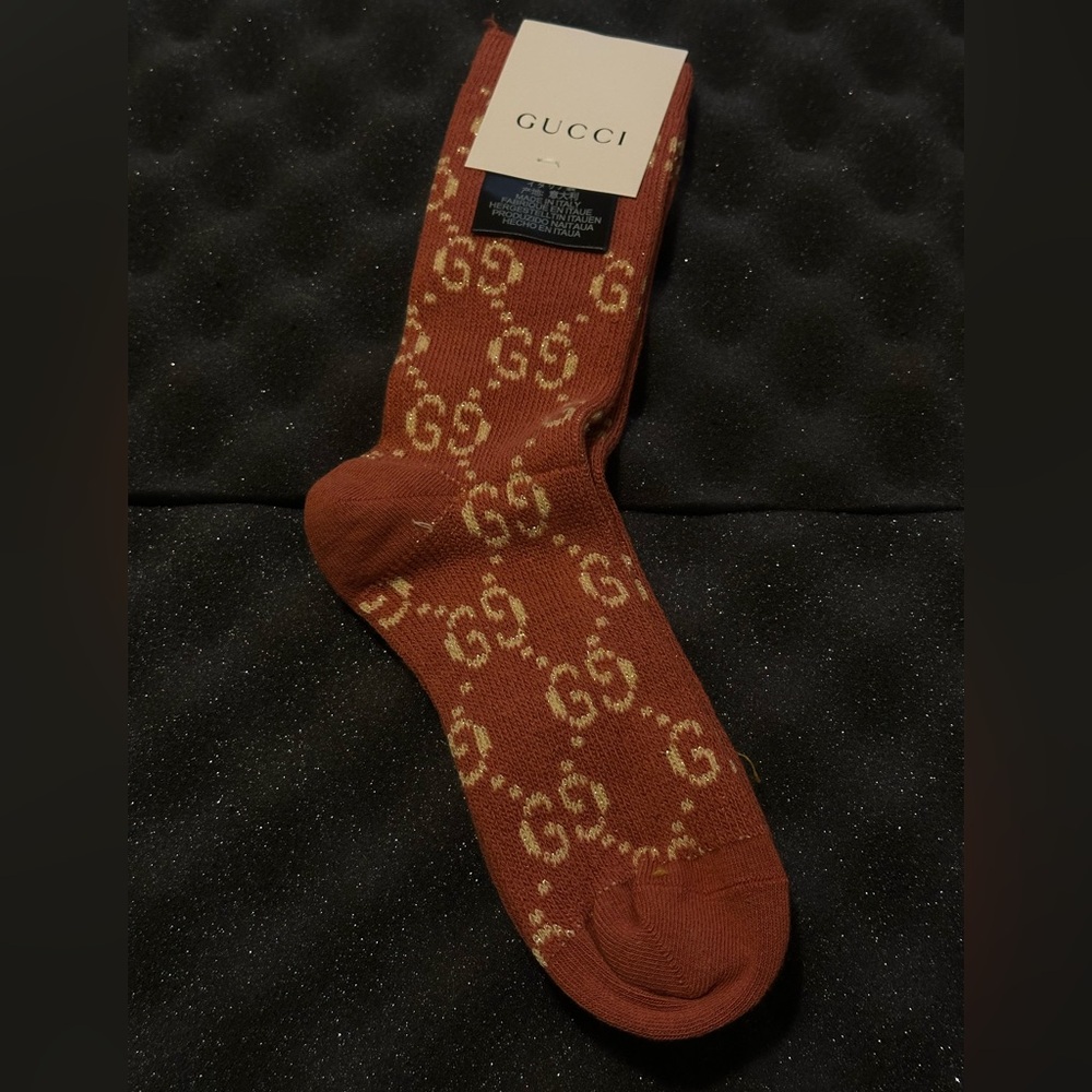 Gucci Brick Red and Beige Patterned Socks